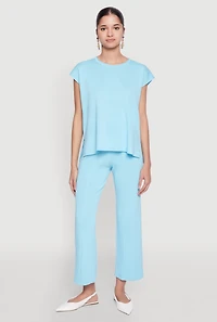 Womens Daisy Knitted Cap Sleeve Top, Blue,