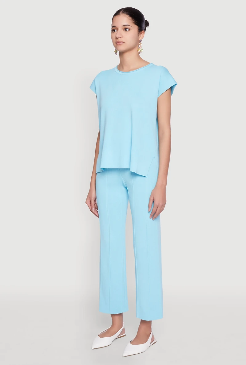 Womens Daisy Knitted Cap Sleeve Top, Blue,