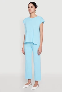 Womens Daisy Knitted Cap Sleeve Top, Blue,