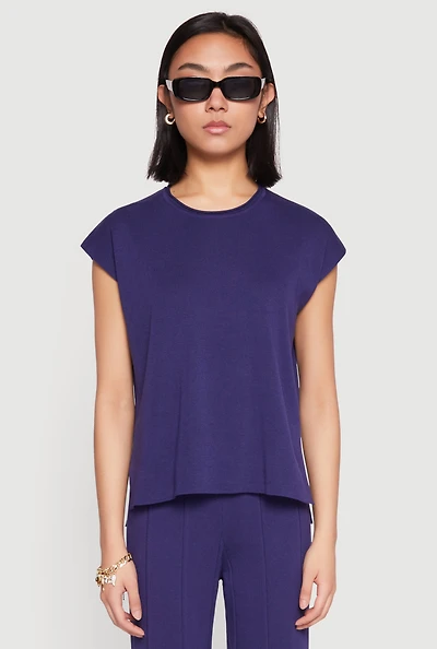 Womens Daisy Knitted Cap Sleeve Top, Blue,