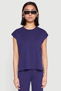 Womens Daisy Knitted Cap Sleeve Top, Blue,