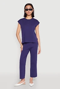 Womens Daisy Knitted Cap Sleeve Top, Blue,