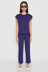 Womens Daisy Knitted Cap Sleeve Top, Blue,