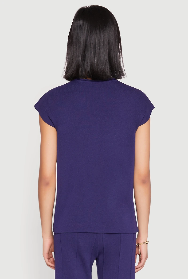 Womens Daisy Knitted Cap Sleeve Top, Blue,