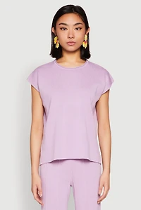 Womens Daisy Knitted Cap Sleeve Blouse, Purple, Size XL