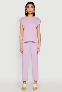 Womens Daisy Knitted Cap Sleeve Blouse, Purple, Size XL