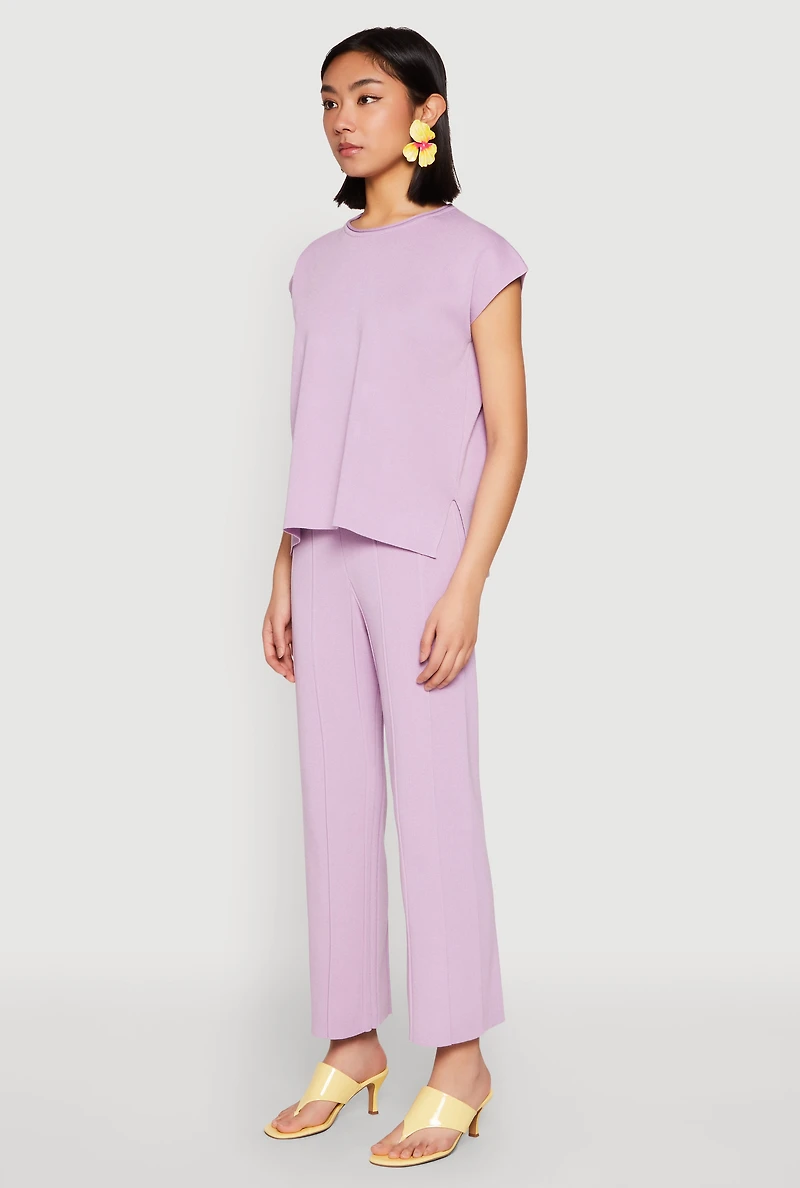 Womens Daisy Knitted Cap Sleeve Blouse, Purple, Size XL