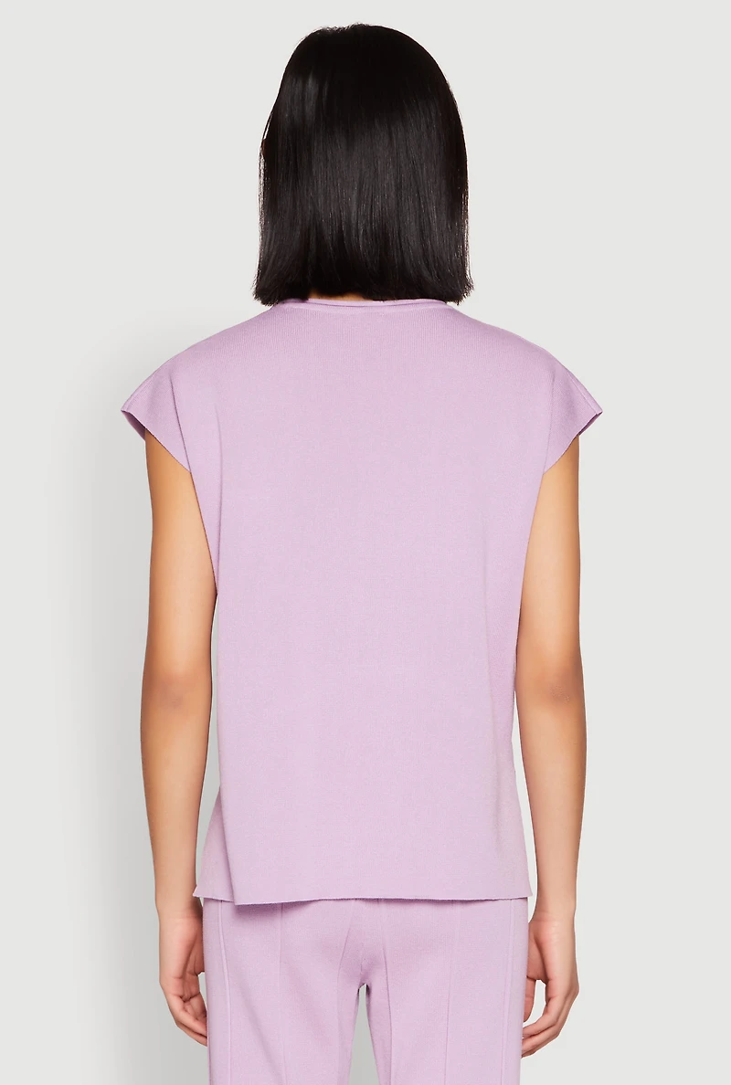 Womens Daisy Knitted Cap Sleeve Blouse, Purple, Size XL
