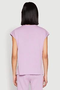 Womens Daisy Knitted Cap Sleeve Blouse, Purple, Size XL