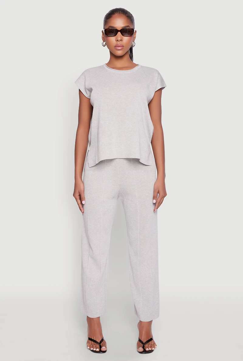 Womens Daisy Knitted Pintuck Pants, Grey,
