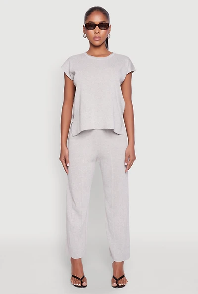 Womens Daisy Knitted Pintuck Pants, Grey,