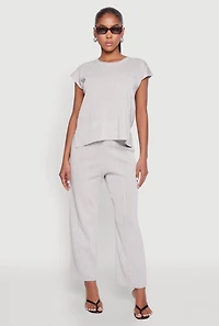 Womens Daisy Knitted Pintuck Pants, Grey,