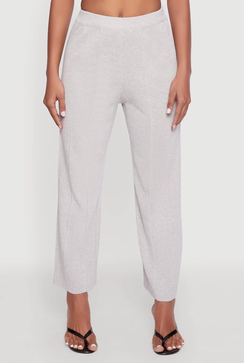 Womens Daisy Knitted Pintuck Pants, Grey,