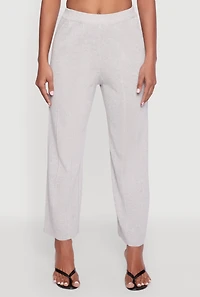 Womens Daisy Knitted Pintuck Pants, Grey,