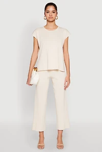 Womens Daisy Knitted Pintuck Pants, Beige, Size XL