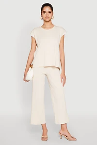 Womens Daisy Knitted Pintuck Pants, Beige, Size XL
