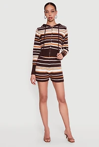 Striped Zip Front Hooded Sweater