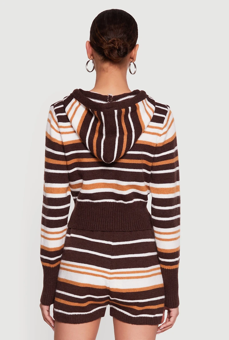 Striped Zip Front Hooded Sweater