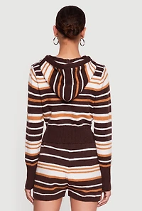 Striped Zip Front Hooded Sweater