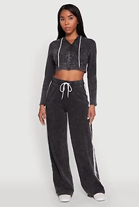 Womens Daisy Mineral Wash Zip Front Cropped Hoodie, L