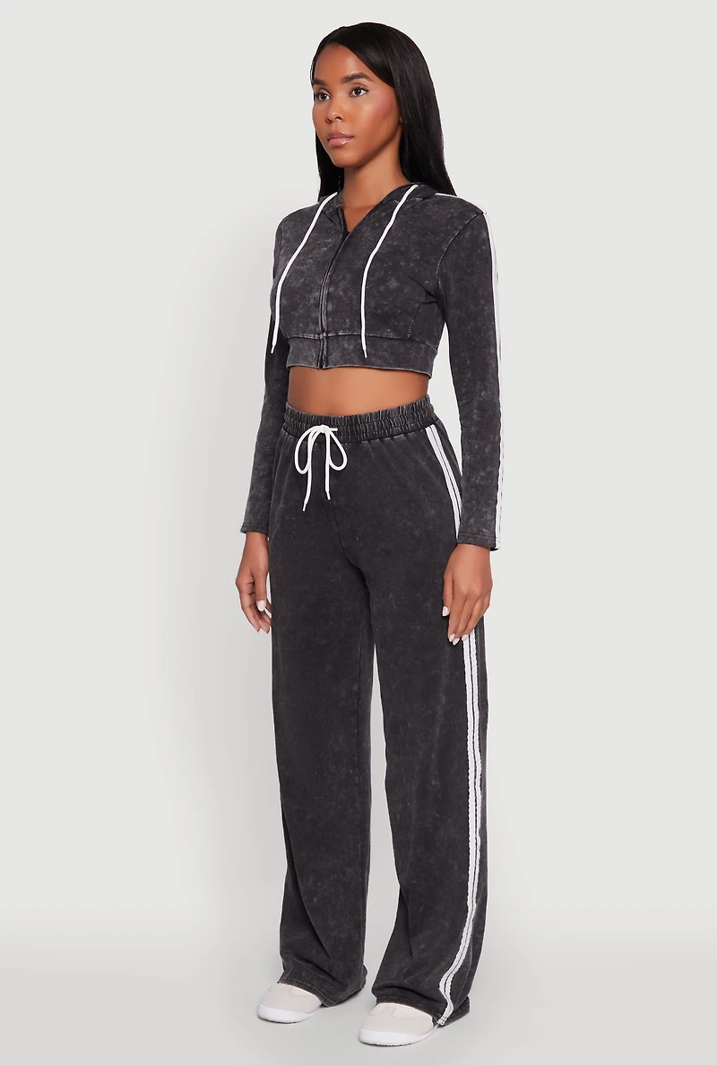 Womens Daisy Mineral Wash Zip Front Cropped Hoodie, L