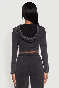 Womens Daisy Mineral Wash Zip Front Cropped Hoodie, L