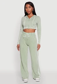 Womens Daisy Mineral Wash Zip Front Cropped Hoodie,
