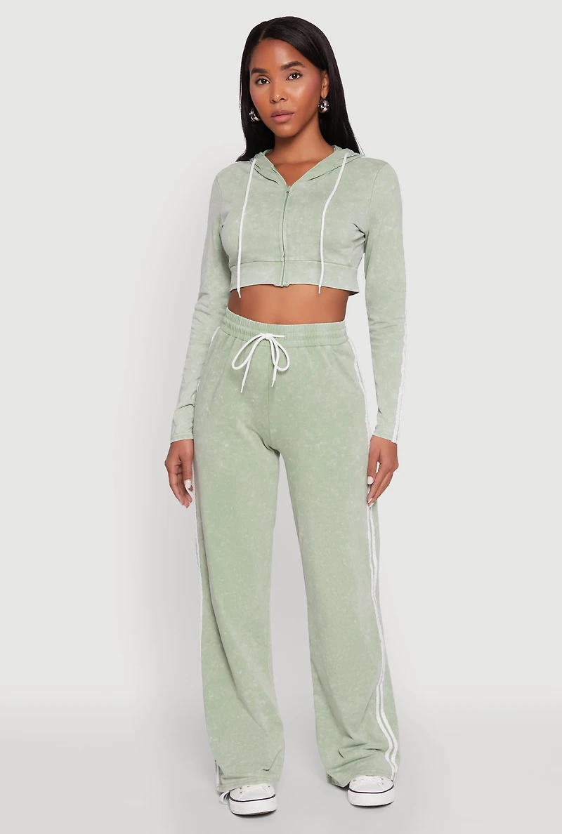 Daisy Mineral Wash Zip Front Cropped Hoodie
