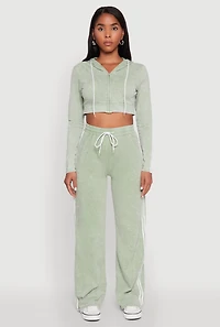 Womens Daisy Mineral Wash Zip Front Cropped Hoodie,