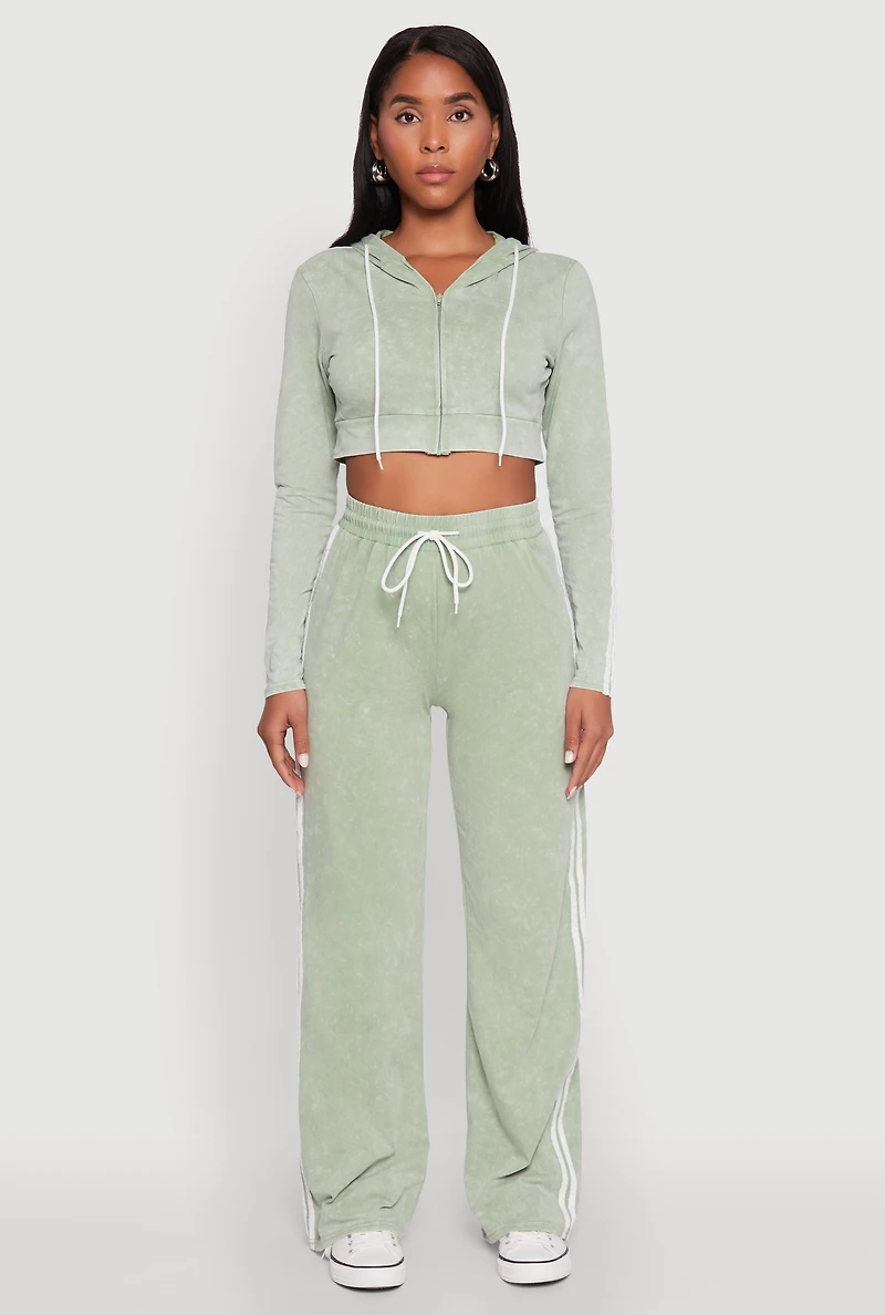 Daisy Mineral Wash Zip Front Cropped Hoodie