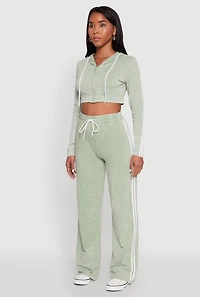 Womens Daisy Mineral Wash Zip Front Cropped Hoodie,