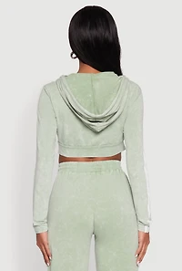 Womens Daisy Mineral Wash Zip Front Cropped Hoodie,