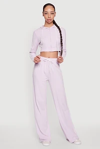 Womens Daisy Mineral Wash Zip Front Cropped Hoodie, Purple, Size S