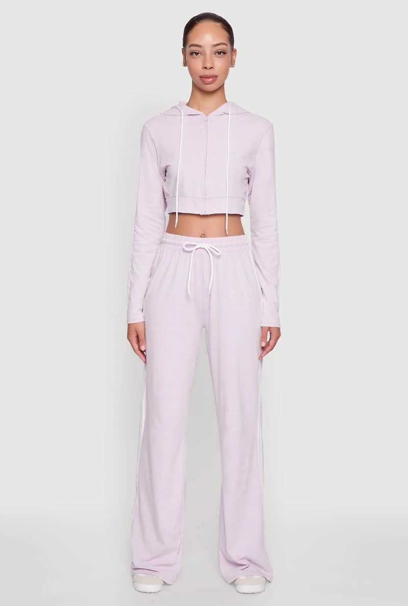 Womens Daisy Mineral Wash Zip Front Cropped Hoodie, Purple, Size S