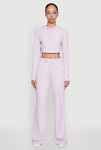 Womens Daisy Mineral Wash Zip Front Cropped Hoodie, Purple, Size S