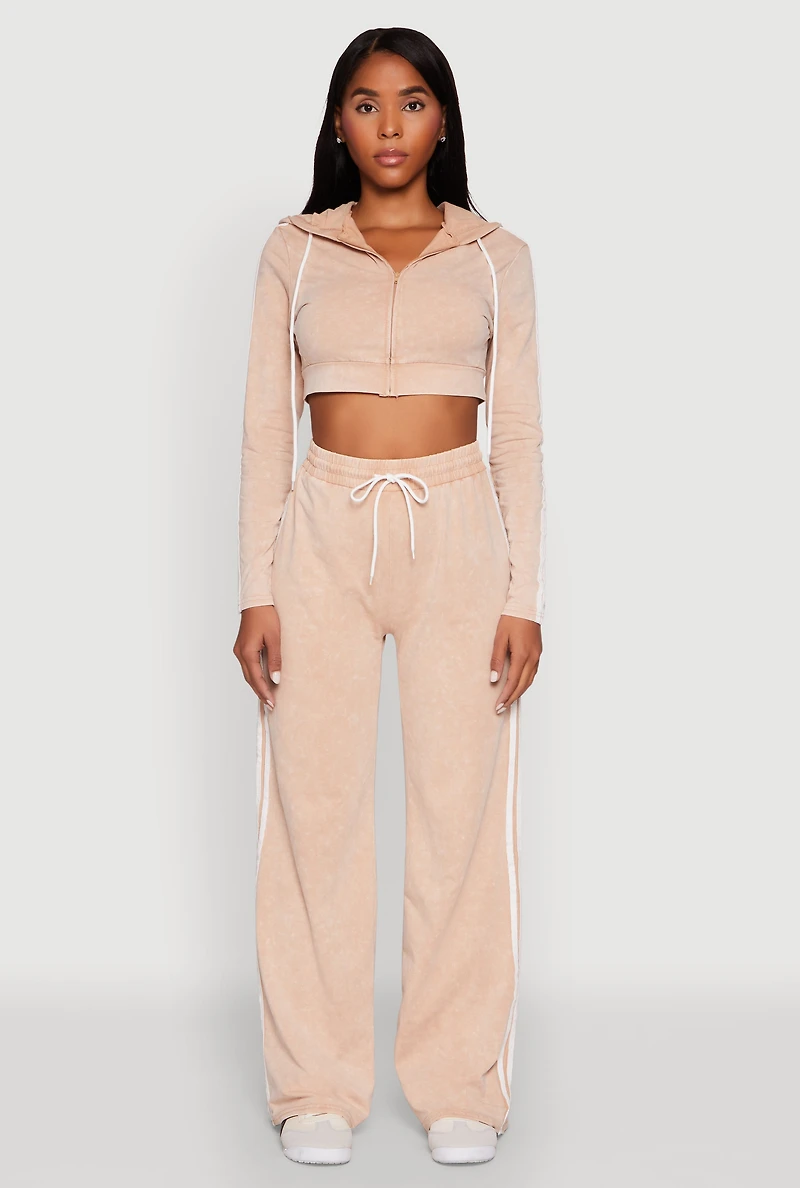 Womens Daisy Mineral Wash Zip Front Cropped Hoodie,