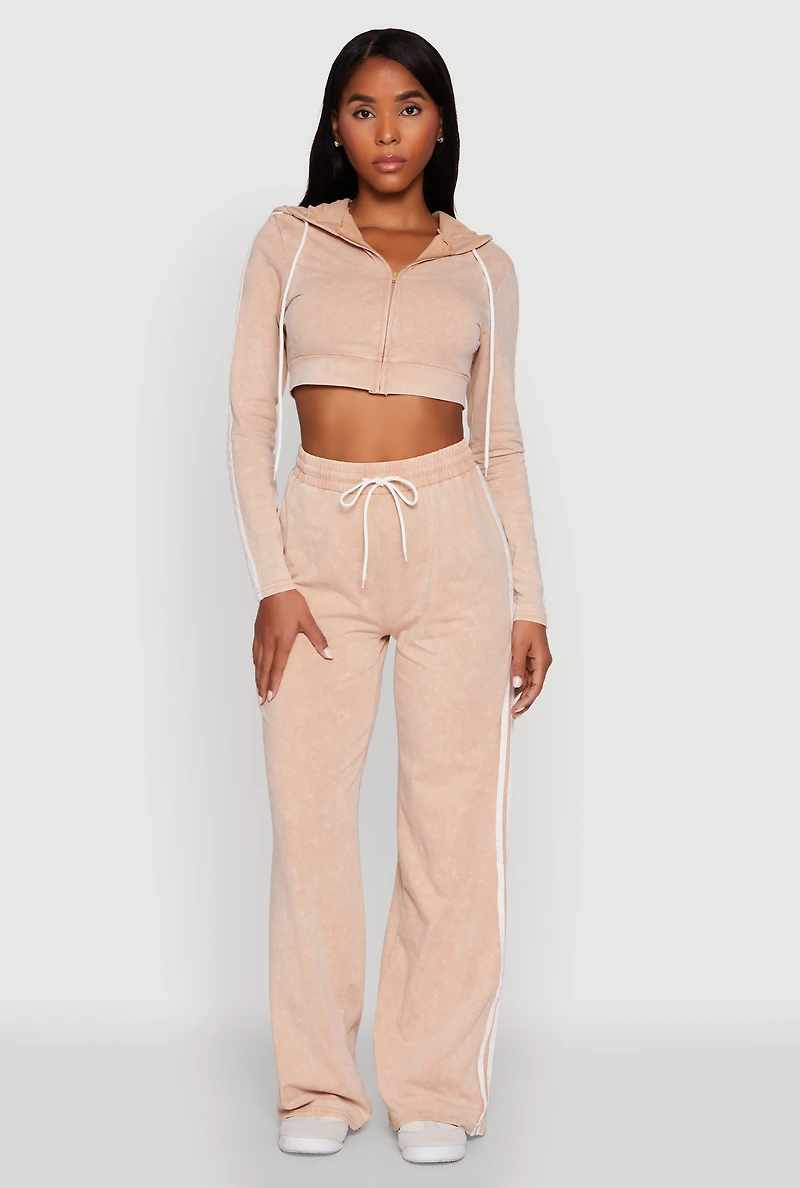 Daisy Mineral Wash Zip Front Cropped Hoodie