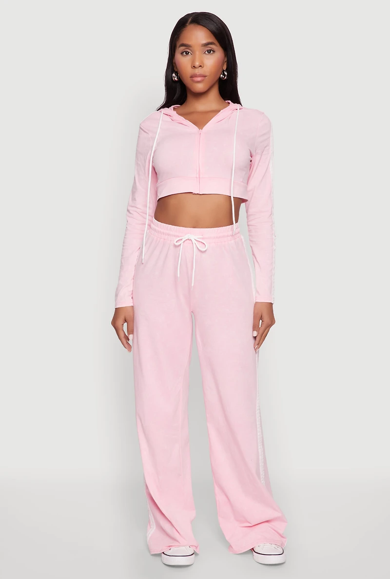 Womens Daisy Mineral Wash Varsity Stripe Pants, Pink, Size L