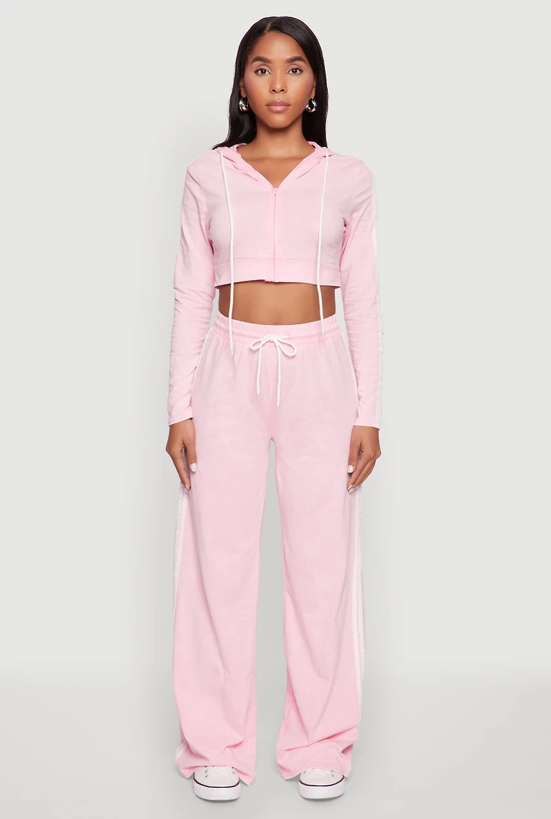 Womens Daisy Mineral Wash Varsity Stripe Pants, Pink, Size L