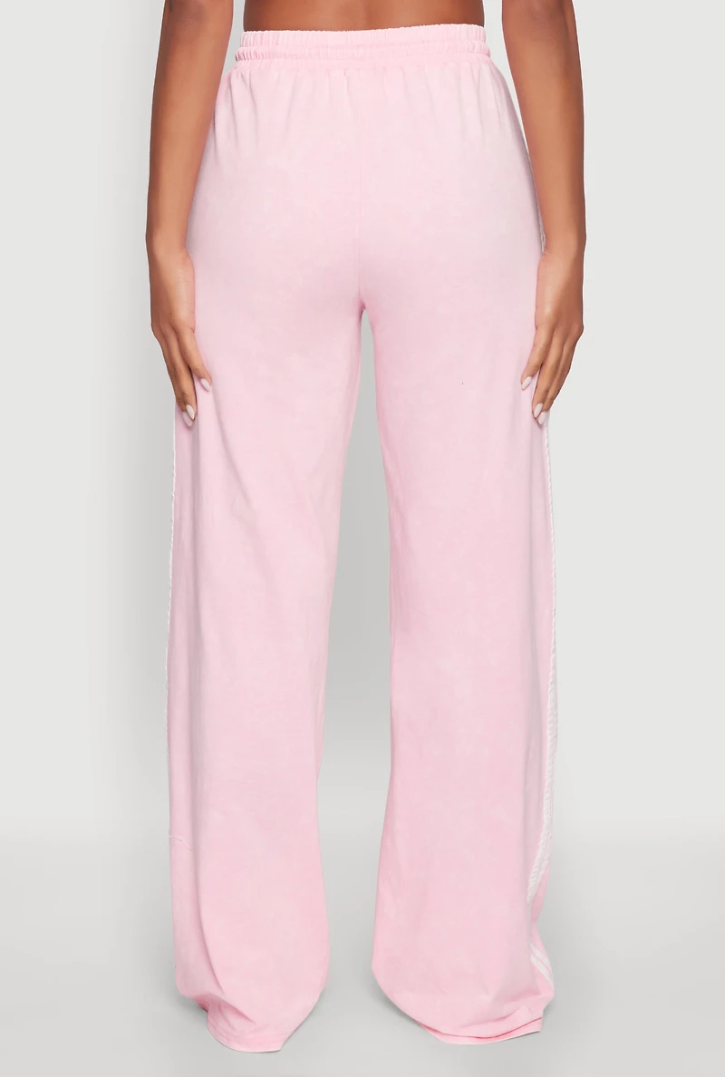 Womens Daisy Mineral Wash Varsity Stripe Pants, Pink, Size L