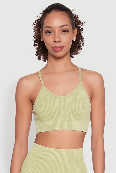 Womens Daisy Seamless Push Up Bralette with Removable Padding, Green, Size L