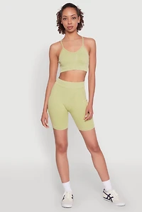 Womens Daisy Seamless Push Up Bralette with Removable Padding, Green, Size L