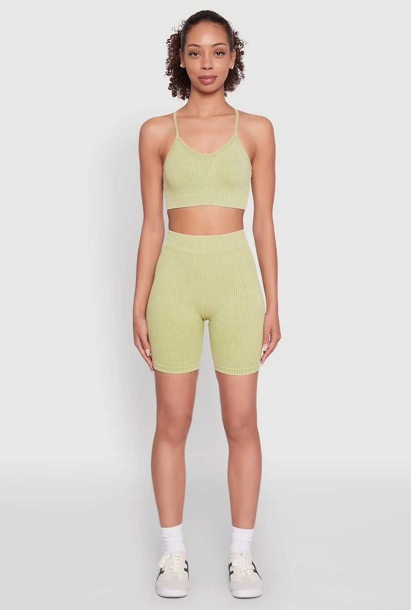 Womens Daisy Seamless Push Up Bralette with Removable Padding, Green, Size L