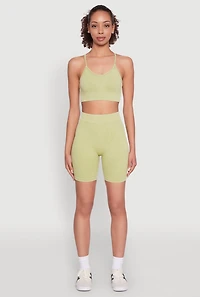 Womens Daisy Seamless Push Up Bralette with Removable Padding, Green, Size L