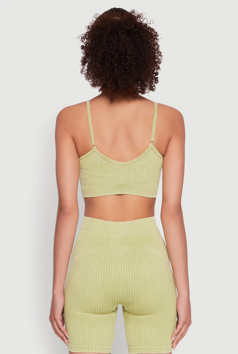 Womens Daisy Seamless Push Up Bralette with Removable Padding, Green, Size L