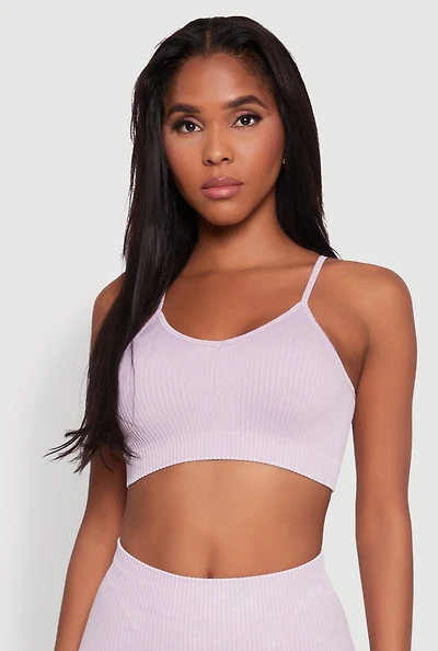 Womens Daisy Seamless Push Up Bralette with Removable Padding, Purple, Size L
