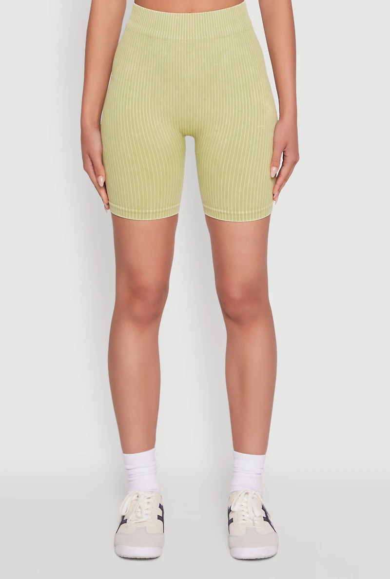 Womens Daisy Seamless High Waisted Bike Shorts for Activewear, Green, Size M