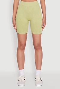 Womens Daisy Seamless High Waisted Bike Shorts for Activewear, Green, Size M