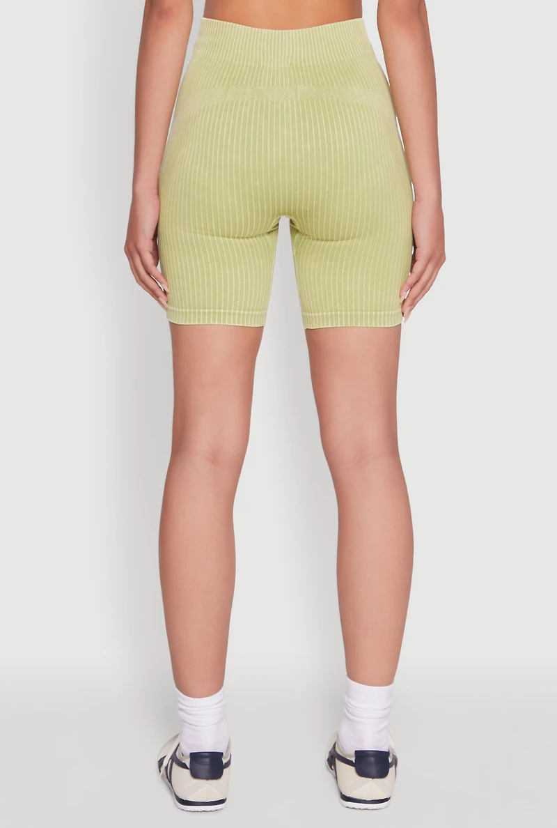 Womens Daisy Seamless High Waisted Bike Shorts for Activewear, Green, Size M