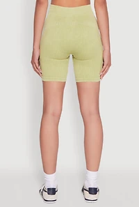 Womens Daisy Seamless High Waisted Bike Shorts for Activewear, Green, Size M